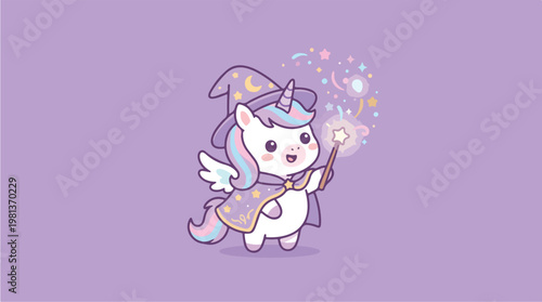 Cartoon Unicorn with Magic Wand.
