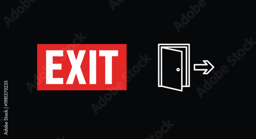 A stark visual representation of an exit sign against a completely black background conveys safety