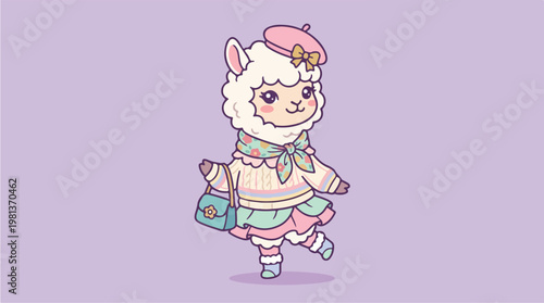 Cute Cartoon Llama Wearing Clothes.