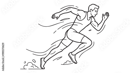 Dynamic line art of male sprinter in mid stride running on track for fitness and speed concept