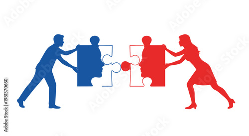 Silhouettes of people connecting puzzle pieces representing collaboration teamwork and finding solutions together