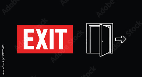 A visual representation displaying a red exit sign with an open door and arrow symbol