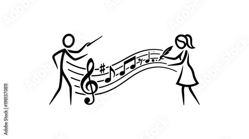 Music Conductor and Singer with Musical Notes