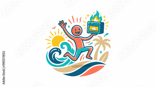 Joyful Person Celebrating Beachside BBQ