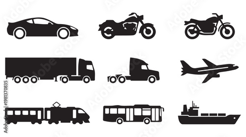 Flat design vector icons of modern transportation modes for urban mobility and travel