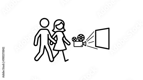 Couple Walking Towards Cinema with Film Projector