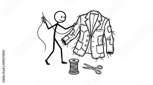 Stick Figure Repairing A Patched Up Blazer