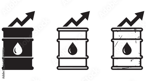 Three stages of oil barrel heating process with rising temperature arrows illustration
