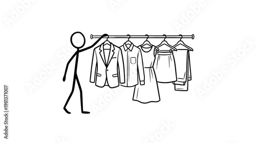 Stick Figure Choosing Clothes From Wardrobe