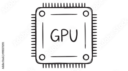 Hand drawn GPU chip icon on tansparent background for tech and computing graphics