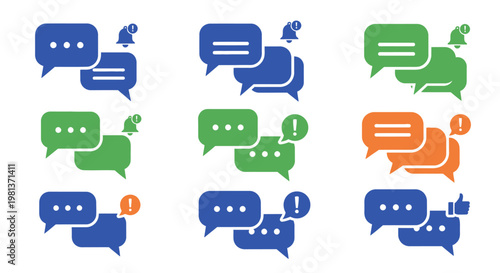 Colorful chat speech bubble icons set.