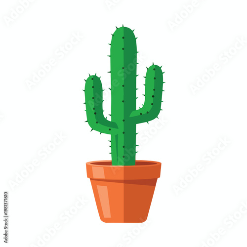 Stylish Illustration of a Green Cactus in a Terracotta Pot for Home Decor and Plant Enthusiasts