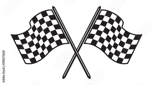 Crossed checkered racing flags isolated on tansparent background for motorsport victory and finish line concept