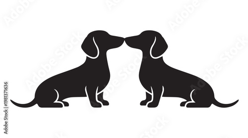 Two dachshund dogs nuzzling in black silhouette on tansparent background, minimalist pet love concept