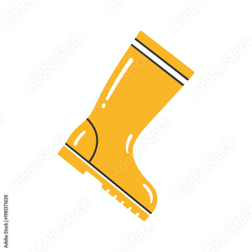Bright yellow rubber rain boot for children in a playful outdoor setting
