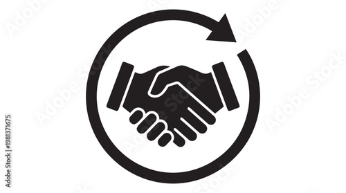Handshake agreement icon in circular arrow symbolizing partnership and business collaboration