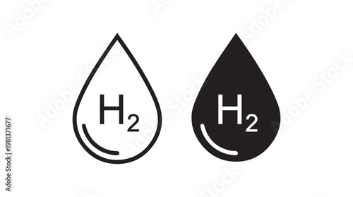 Hydrogen molecule icons in minimalist black and white vector illustration for science and energy concepts
