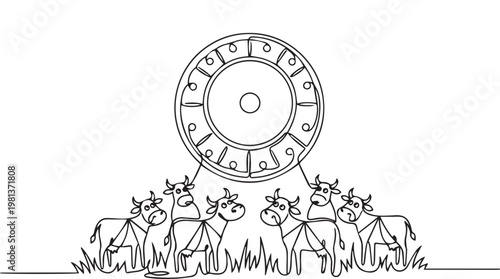 hand drawn ufo hovering over crop circle in rural field sketch illustration