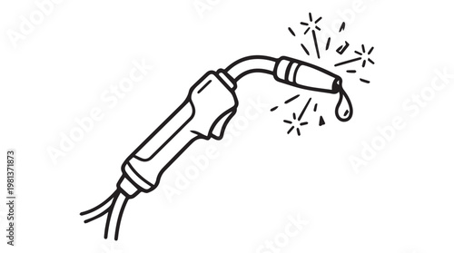 Hand drawn illustration of welding torch sparking with flying metal particles isolated on white