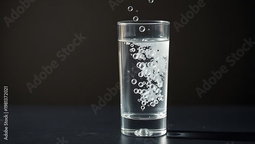 sambuca. A clear glass of sambuca on a dark surface with rising bubbles in a soft spiral. bar promotions, beverage menus, designed for food & beverage menus and cafe branding.