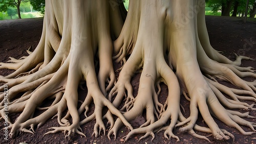 crosssection. Interlocking root systems of two large trees underground. gardening catalogs, home-decor guides, designed for home decor and floral branding and gardening and botanical catalogs.