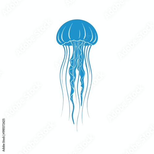 Beautiful Blue Jellyfish Floating in Clear Ocean Water