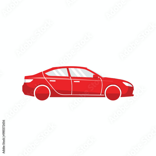 Modern Red Sedan Car on White Background for Advertising and Design