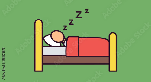 A minimalist illustration depicts a person peacefully sleeping in a bed with z s rising from their head