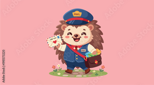 Hedgehog Postal Worker Character.