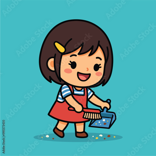 Little girl holding a broom.