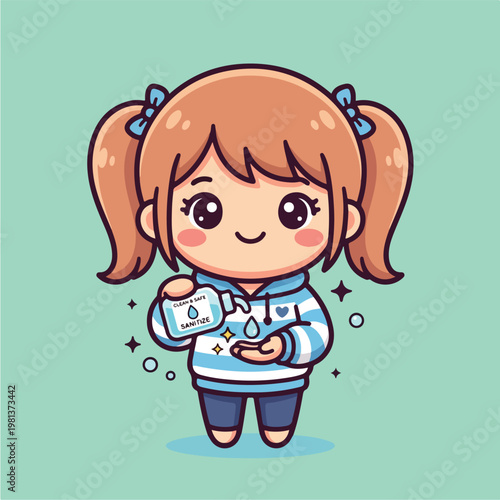 Little girl holding milk bottle.