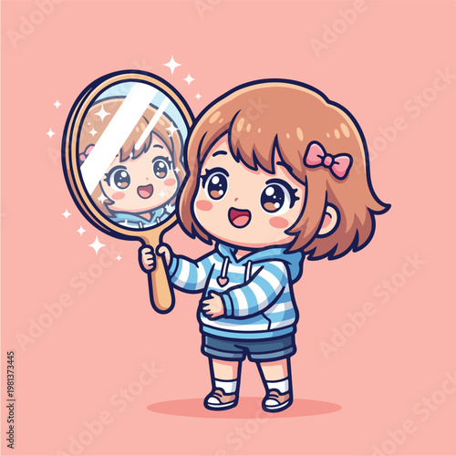 Little Girl Holding Mirror.