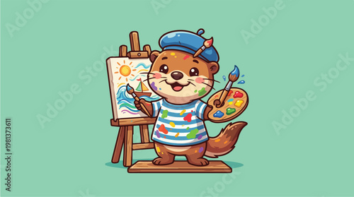 Otter painting on canvas.