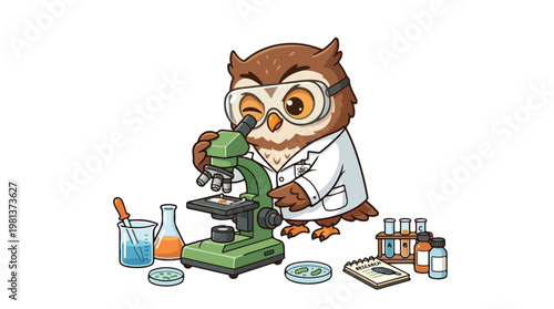 Owl in lab coat science.