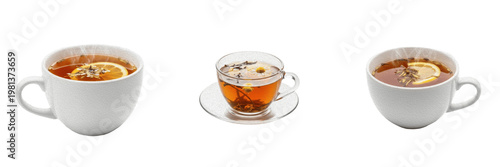 Assorted Herbal Tea Cups with Lemon and Herbs Set