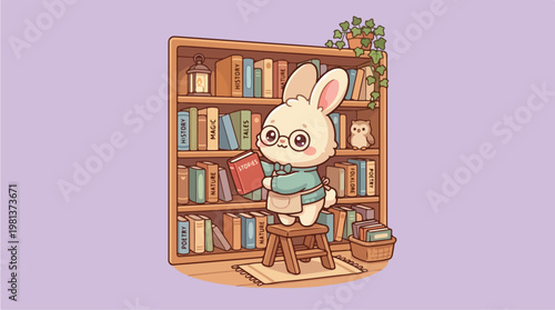 Rabbit Reading Book In Library.