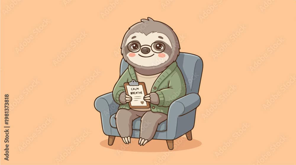 Fototapeta premium Sloth Sitting in Chair Relaxing 1.