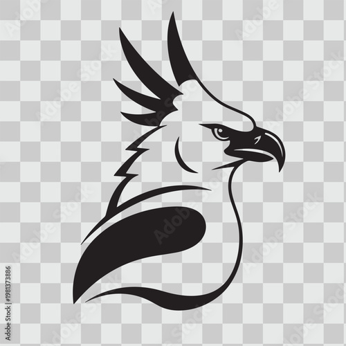Eagle head profile vector illustration featuring sharp beak and feathered crest in minimalist outline art.