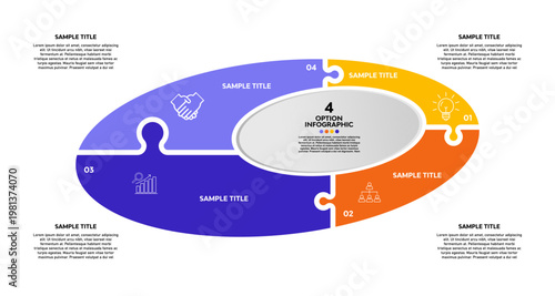 Oval circle infographic with 4 steo potions for visual presentation templates. Vector editable illustration