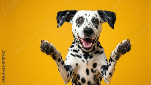 Studio portrait of a dalmatian dog with a surprised face, concept of Pet Photography. 