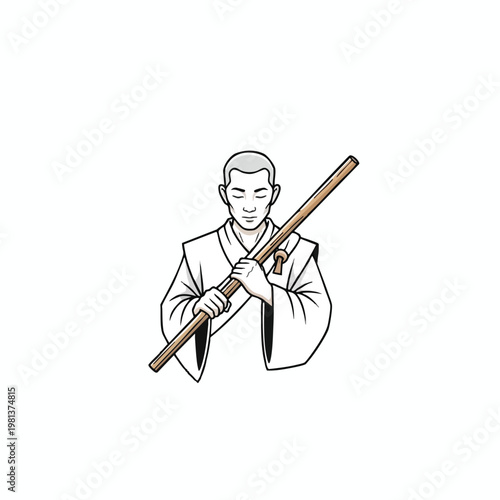 Traditional Martial Arts Practitioner Holding a Staff