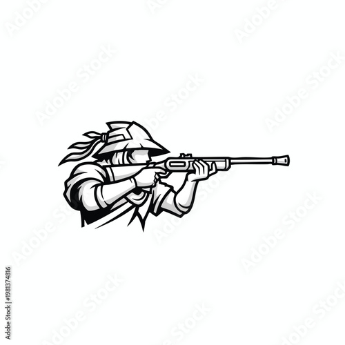 Illustration of a Woman Sniper Aiming Through a Rifle Scope