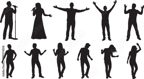 Silhouette Set of Performance Artists, Singers, and Dancers in Motion