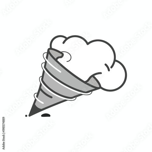 Whimsical Illustration of a Tornado with a Smiling Face in a Minimalist Style