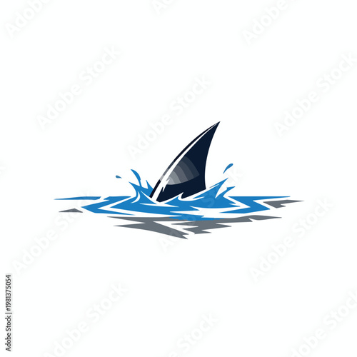 Stylized Illustration of a Shark Fin Emerging from Ocean Waters