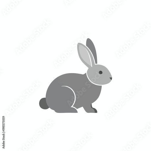 Cute Gray Bunny Sitting on a Plain White Background for Spring and Nature Themes