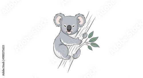 Koala bear climbing a tree branch.