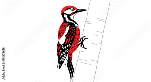 Red and Black Woodpecker Bird Profile.
