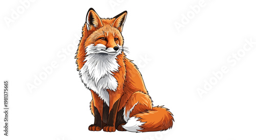 Red Fox Sitting on Ground Looking.