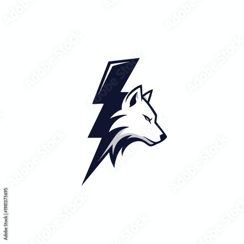 Dynamic Logo Design Featuring a Bold Lightning Bolt and Fierce Wolf Head